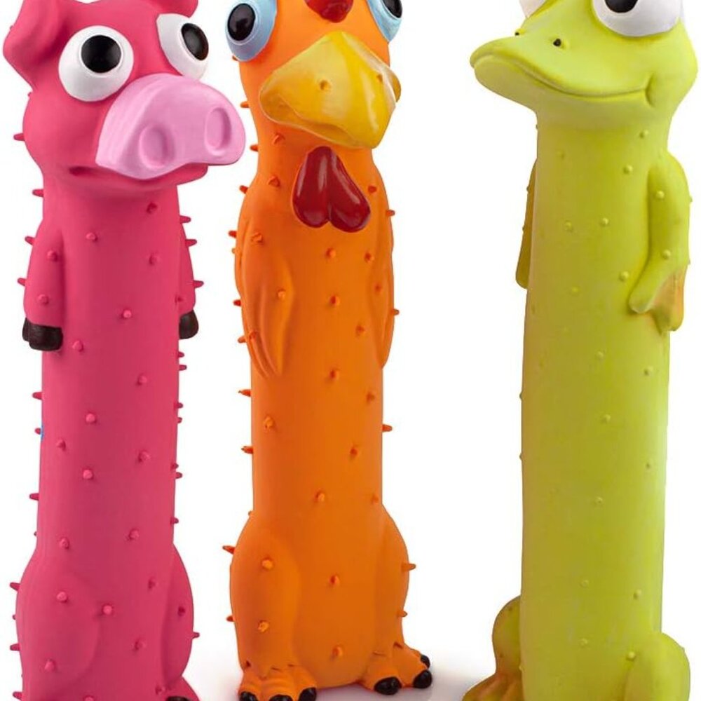 3 Pack 9" Squeaky Latex Dog Toys Standing Stick Animal Puppy Fetch Interactive P